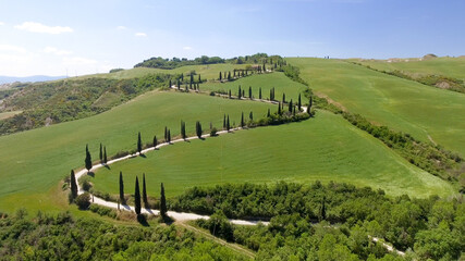 Beautiful aerial view of Tuscany Hills, Italy in spring