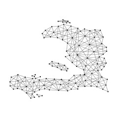 Map of Haiti from polygonal black lines and dots of vector illustration
