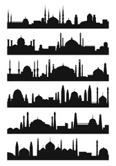 Arabic architecture silhouette of mosque roof. Vector city isolate on white background