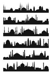 Obraz premium Arabic architecture silhouette of mosque roof. Vector city isolate on white background
