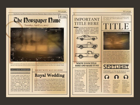 Layout design. Front page of vintage newspaper. Vector illustration with place for your text
