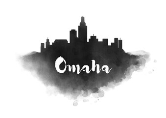 Watercolor Omaha City Skyline - obrazy, fototapety, plakaty