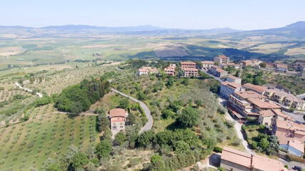 Beautiful aerial view of Castiglione D'Orcia, small medieval town of Tuscany - Italy