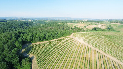 Fototapeta premium Beautiful hills of Tuscany, aerial view