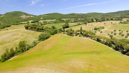 Tuscany countryside hills, stunning aerial view in spring