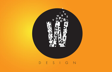 W Logo Made of Small Letters with Black Circle and Yellow Background.