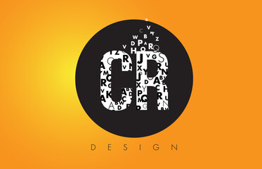 CR C R Logo Made of Small Letters with Black Circle and Yellow Background.