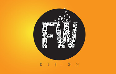 FW F W Logo Made of Small Letters with Black Circle and Yellow Background.