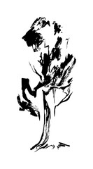 Hand drawn black stylized tree painted by ink. Vector isolated.