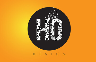 HO H O Logo Made of Small Letters with Black Circle and Yellow Background.