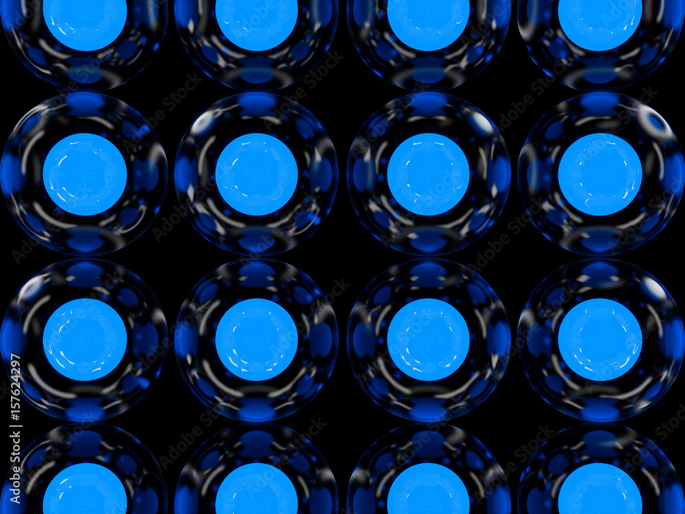 Poster abstract background of glass luminous balls. 3d rendering