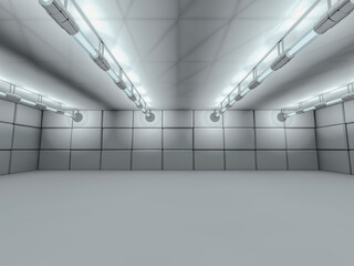Abstract modern architecture background, empty white open space interior. 3D rendering