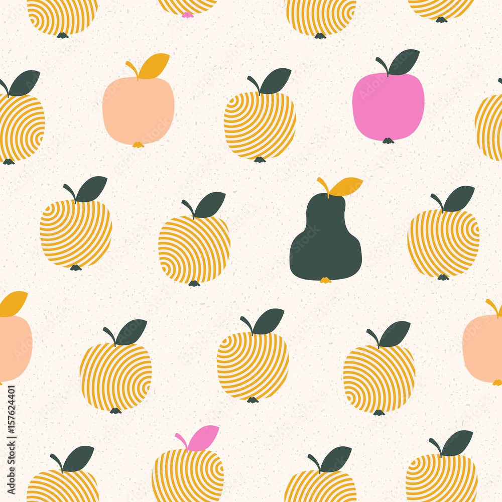 Poster seamless pattern with many apples and one pear