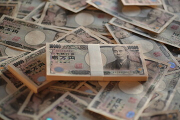Bundles of Japanese 10,000 yen notes