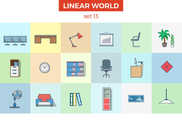 Linear flat furniture vector illustration. Room interior concept