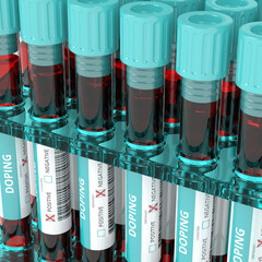 3D rendering of anti doping blood test tubes - obrazy, fototapety, plakaty