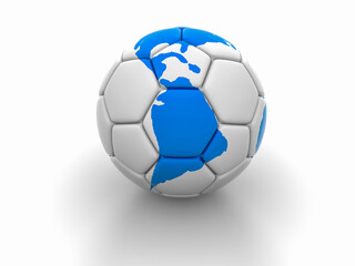 Soccer ball with the image of parts of the world 3d render