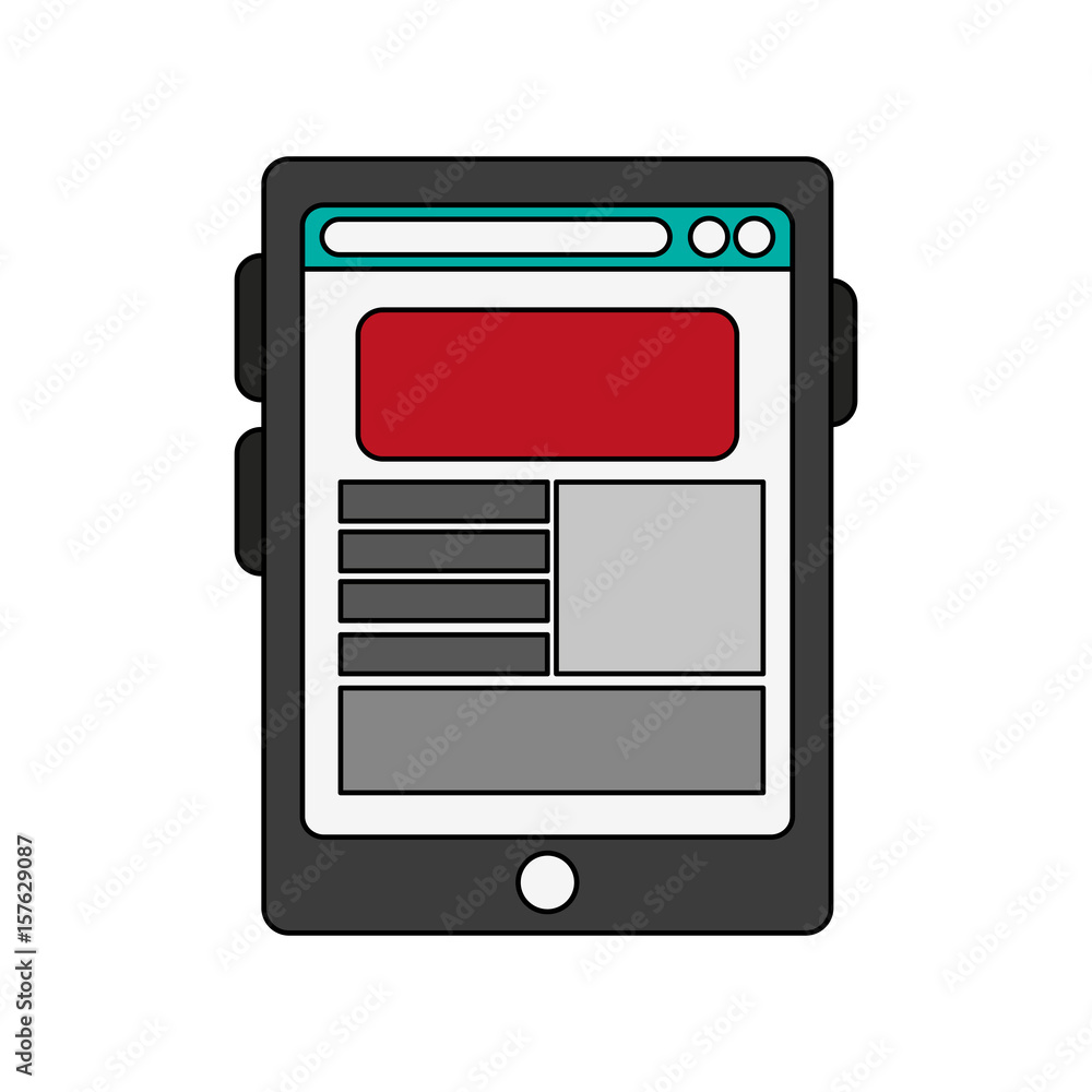 Poster color image cartoon tablet technology device with text in display vector illustration