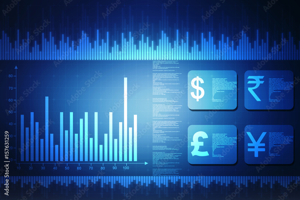 Poster 2d rendering global currencies with business graph