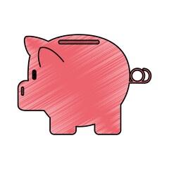 color crayon stripe cartoon side view pink piggy bank vector illustration