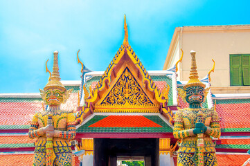 The Giant Demon Guardian at Wat Phra Kaew, Grand Palace, Bangkok, Thailand.