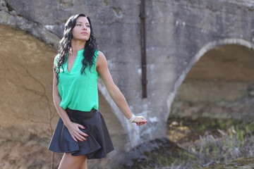 Walk of a young girl in early spring