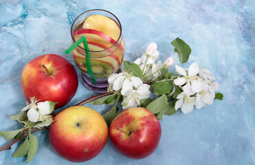 fruit water.the view from the top.surrounded by apples and branches of a blossoming Apple tree