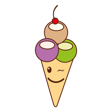 Delicious ice cream cone kawaii character vector illustration design