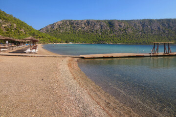 Fototapeta na wymiar Photo of Heraion in Loutraki and Lake Vouliagmeni, Corinth, Greece