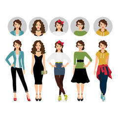 Female model in different style clothes