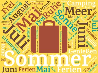Sommer - Bilder mit Wörtern aus dem Bereich Sommer und Urlaub, Wortwolke, Würfel, Buchstabe, Bild, Illustration