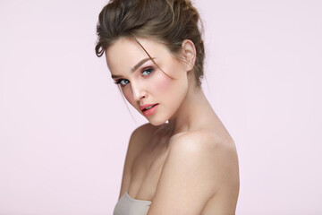 Beauty Woman Face. Beautiful Sexy Female With Makeup, Hairstyle