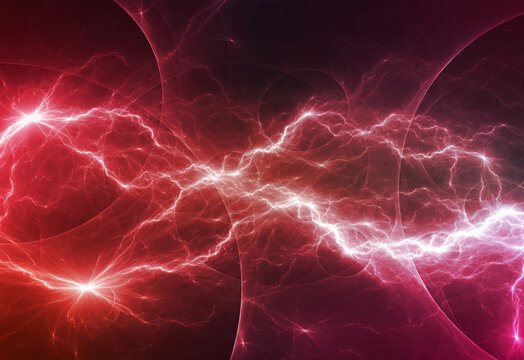 Red fractal lightning, abstract electric background
