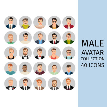 Male avatar collection icons set 