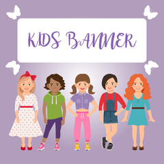Fototapeta na wymiar Kids banner with girls