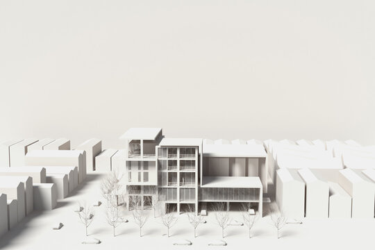 3d Building Mass Model Wood And White