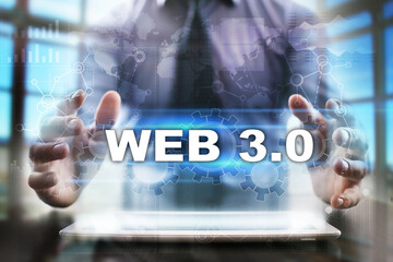 Fototapeta na wymiar Businessman using tablet pc and selecting web 3.0.
