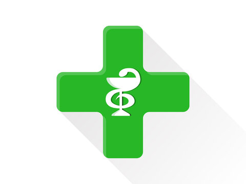Pharmacy icon bowl with a snake green medical cross