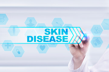 Medical doctor drawing skin disease on the virtual screen.