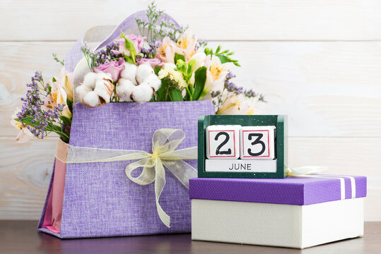 Calendar 23 June Still Life with Flowers and gifts=