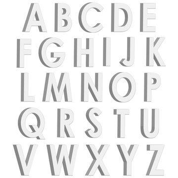 White 3d letters english alphabet. Volumetric font. Vector illustration