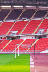 Obraz premium Soccer goal football on the green field inside the stadium