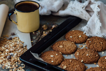 Oatmeal cookies and ingredients