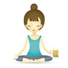 Vector illustration of woman doing yoga beer