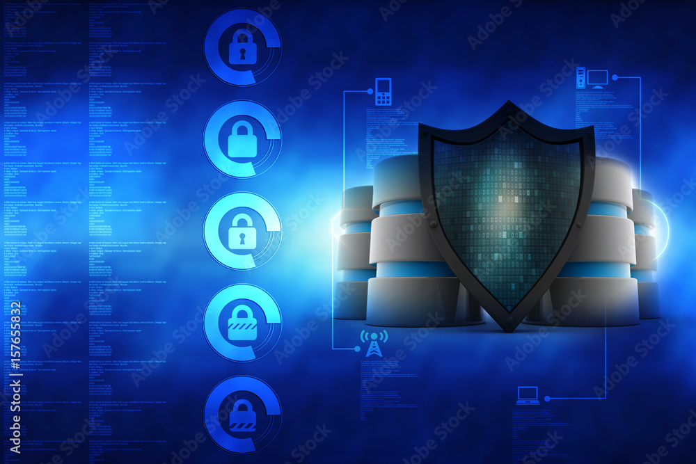 Poster 3d rendering database and computer data security concept