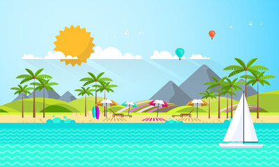 Flat Summer Background design. Vector Beach Landscape.