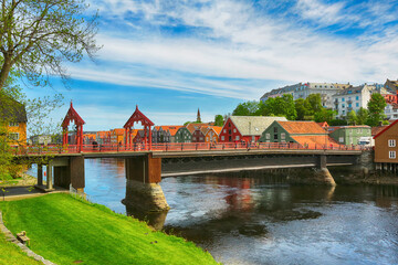 Naklejka na ściany i meble The Old Bridge ( den Gamle Bybro) located in historic center of the city Trondheim, Norway
