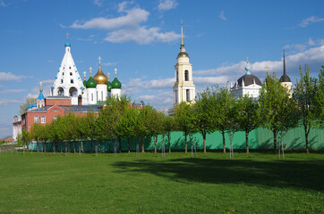 KOLOMNA, RUSSIA - May, 2017:  The ensemble of the buildings of the Cathedral square in Kolomna Kremlin