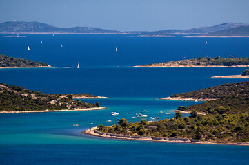 Amazing Kornati islands of Croatia. Northern part of Dalmatia. Sunny detail of seascape from Zadar to Sibenik.