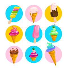 Vector collection of flat ice cream cones